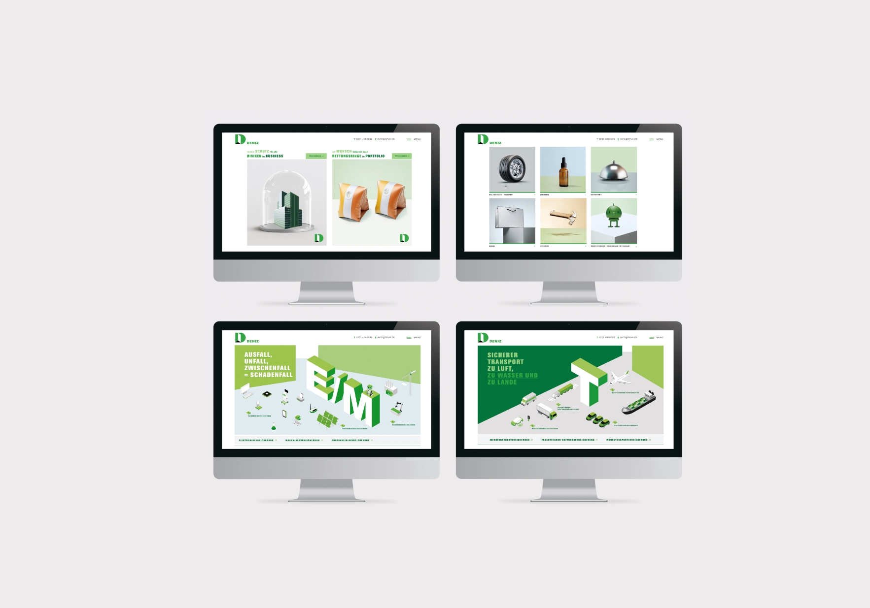 DENIZ Website auf vier iMac-Bildschirmen
